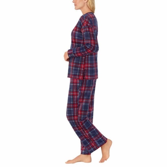 Nautica Plaid velvet Pajama Set - Red and Blue size large Cinched waist - Picture 3 of 7